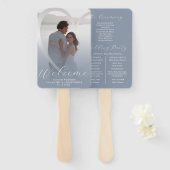 ダスティーモダンブルー&シルバーホワイト結婚式 プログラム ハンドファン (正面&裏面)