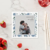 ダスティーモダンブルー&フォト結婚ズ スタンダードカクテルナプキン (インサイチュ)