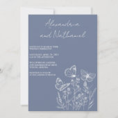 ダスティーモダンブルー&ホワイトバタフライ結婚ズ 招待状 (正面)