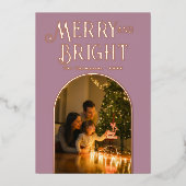 ダスティーモダンマウヴ&バラ金ゴールドクリスマスフォト 箔シーズンカード (正面)