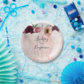 ダスティーローズとバーガンディーレッドの花をあしらったヴィンテージウェディング ペーパープレート (パーティー)