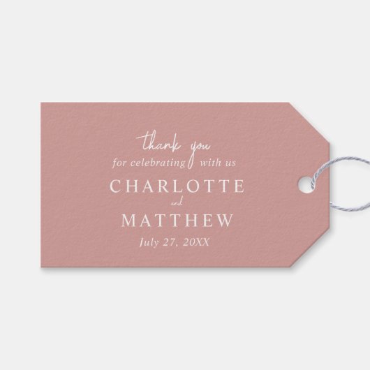 ダスティーローズのスクリプトサンクスウェディングギフトタグ ギフトタグ (正面(横))
