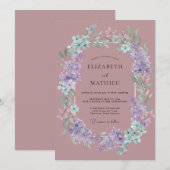 ダスティーローズの幻想的な春の結婚式 招待状 (正面/裏面)