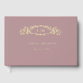 ダスティーローズの植物学的な紋章のモノグラムの結婚式 ゲストブック (正面)