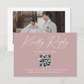 ダスティーローズの結婚式RSVPQRコード エンクロージャーカード (正面/裏面)