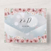 ダスティーローズの花とハートのスクリプトが冬のウェディング オールインワン招待状 (裏面)