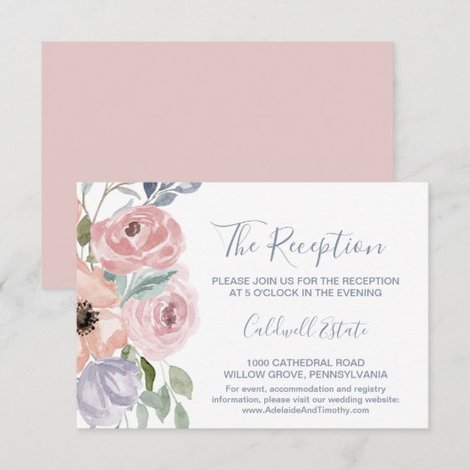 ダスティーローズの花の結婚式の受付カード エンクロージャーカード (正面/裏面)