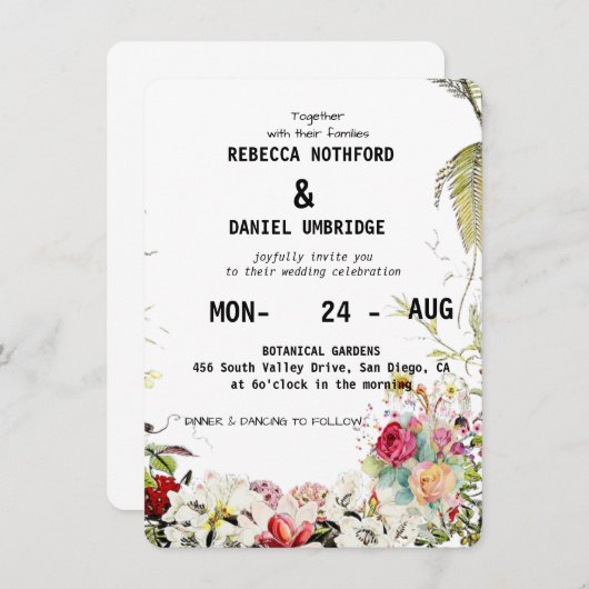 ダスティーローズの花の結婚式招待状 ステップごとに詳しく 招待状 (正面/裏面)