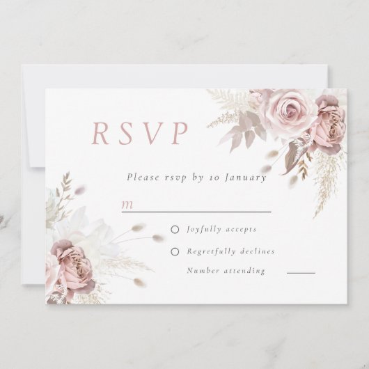 ダスティーローズの花嫁用デジタルRSVP 招待状 (正面)