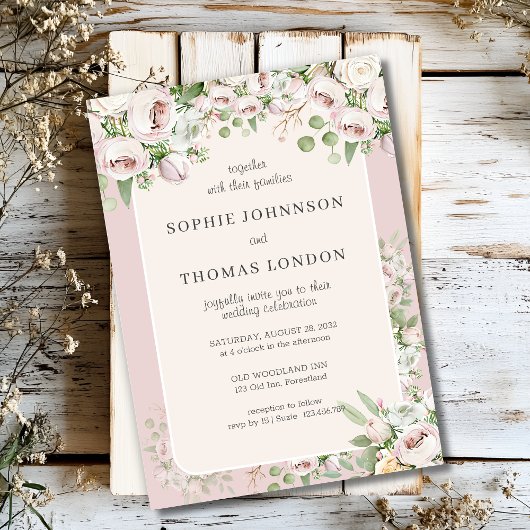 ダスティーローズの花水彩結婚式 招待状