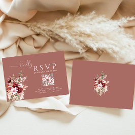 ダスティーローズウッドとバーガンディーブラッシュQRコード 結婚式RSVP 出欠カード