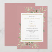 ダスティーローズグリーンのライフセレブレーション 葬儀 招待状 (正面/裏面)