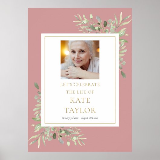 ダスティーローズグリーン写真人生のお祝い看板 ポスター (正面)