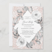 ダスティーローズグレイ フローラルレース ファーストホーリーコミュニオン 招待状 (正面)