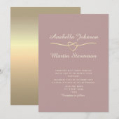 ダスティーローズゴールドのミニマルな結婚式の招待状 招待状 (正面/裏面)