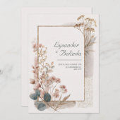 ダスティーローズゴールドホイルユーカリウェディング 招待状 (正面/裏面)