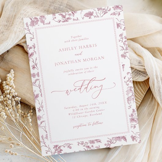 ダスティーローズシノワズリーデザインの結婚式 招待状