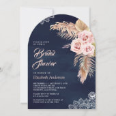 ダスティーローズパンパスグラスアーチ ネイビー ブライダルシャワー 招待状 (正面)