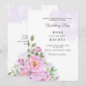 ダスティーローズピンクとゴールドの花緑の結婚式I 招待状 (正面/裏面)