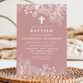 ダスティーローズピンクとホワイトの花の洗礼 招待状