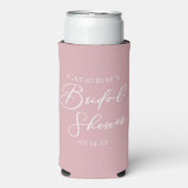 ダスティーローズピンクのウェディングシャワーパーソナライズド スリム缶クーラー (Seltzer正面)