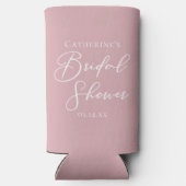ダスティーローズピンクのウェディングシャワーパーソナライズド スリム缶クーラー (裏面)
