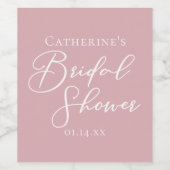 ダスティーローズピンクのブライダルシャワー パーソナライズド ワインラベル (シングルラベル)