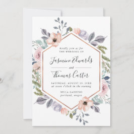 ダスティーローズピンクの水彩花フレーム | 結婚式 招待状