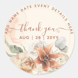 ダスティーローズピンクの花とパンパスグラスを飾ったボヘミアンティストのウェディング ラウンドシール