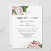 ダスティーローズピンクの花 白い駆け落ちの披露宴 招待状 (正面)