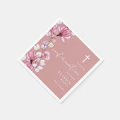ダスティーローズピンクの透明な花柄の確認ナプキン スタンダードカクテルナプキン (角)