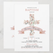 ダスティーローズピンククロス洗礼招待状 招待状 (正面/裏面)