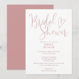 ダスティーローズピンク エレガント スクリプト ブライダル シャワー 招待状
