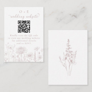 ダスティーローズボタニカルミニマル結婚式ウェブサイトQR エンクロージャーカード