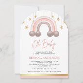 ダスティーローズボホーレインボーガールアーチベイビーシャワー 招待状 (正面)