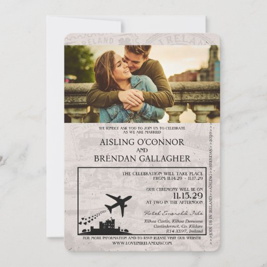 ダスティーローズ アイルランド パスポート 結婚式招待状 招待状 (正面)