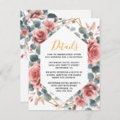 ダスティーローズ エレガント ピンク モーブ ゴールド フローラル エンクロージャーカード (正面/裏面)