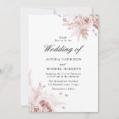 ダスティーローズ エレガント ヴィンテージ ローズ ウェディング 招待状 (正面)