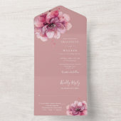 ダスティーローズ エレガント 水彩 フラワー オールインワン招待状 (内側)