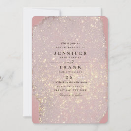 ダスティーローズ グラム ゴールド グリッター エレガント モダン ピンク 招待状