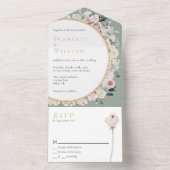ダスティーローズ ゴールド セージグリーン ヴィンテージ フラワー ウェディング オールインワン招待状 (内側)