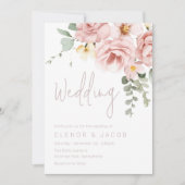 ダスティーローズ＆セイジ フローラル ウェディング 招待状 (正面)