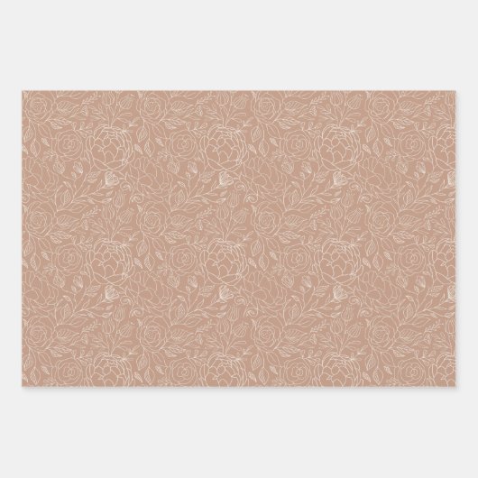ダスティーローズ ディープピンク 白い花 エレガント おしゃれ ラッピングペーパーシート (正面3)