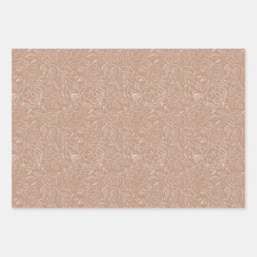 ダスティーローズ ディープピンク 白い花 エレガント おしゃれ ラッピングペーパーシート (正面2)