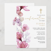 ダスティーローズ トランスパレント フローラル ゴールド 確認 招待状 (正面/裏面)