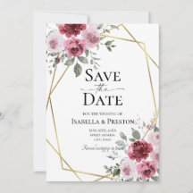 ダスティーローズ バーガンディ フラワーの結婚式 Save The Date