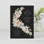ダスティーローズ ピンク ピーチ ブラック フローラル ウェディング 招待状 (スタンド正面)