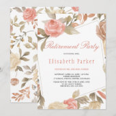 ダスティーローズ ピーチクリーム フローラル リタイアメントパーティー 招待状 (正面/裏面)