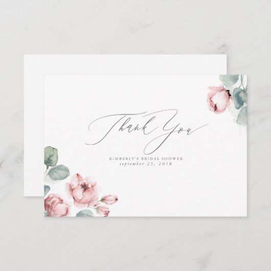 ダスティーローズ フラワーズ エレガント 小さな サンクス サンキューカード (正面/裏面)