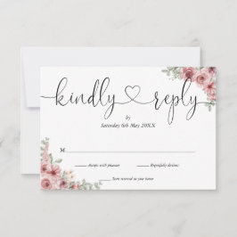 ダスティーローズ フラワーチック スクリプト ハート 親切に返信 出欠カード